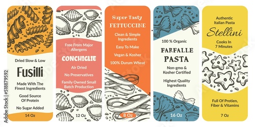 Italian pasta label set, product package design