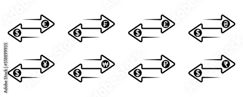 Set of currency exchange vector icons. Financial exchange symbol. Money conversion. Transfer money vector signs on white background.