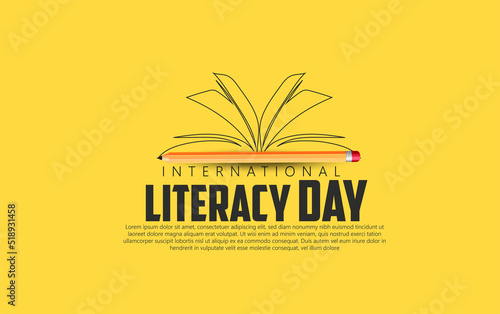 international literacy day on yellow, grey background