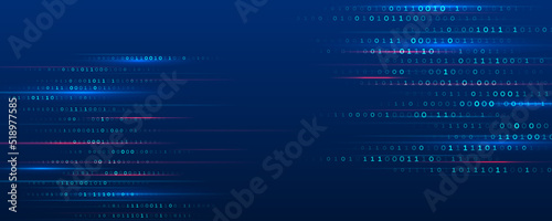 Modern high-tech background for presentations and websites. Abstract background with glowing dynamic lines, binary code. Futuristic red-blue stripes.