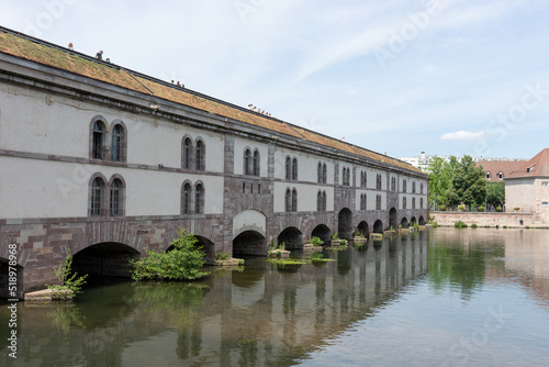 Medieval overbuilt bridge in Strasbourg. Alsace. France. Europe