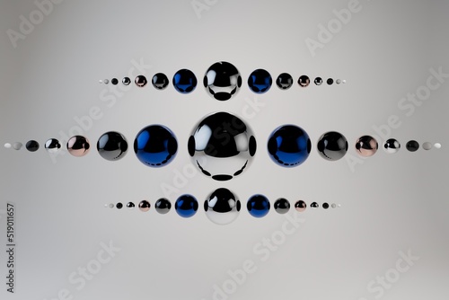 abstract background. beautiful decoration made of blue beads. perspective. patterns of beautiful shiny spheres of balls of blue color on a white background with shadows. 3d illustration. 3d render