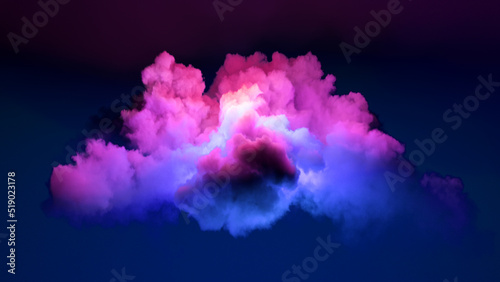3d rendering, abstract neon background with stormy cloud glowing with bright light. Weather phenomenon illustration