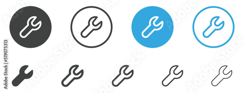 wrench icon, spanner symbol, settings repair tool sign button