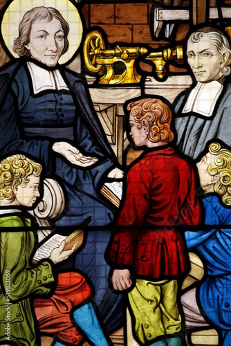 Stained glass in Saint-HonorŽ d'Eylau church : saint John Bosco (Don Bosco)