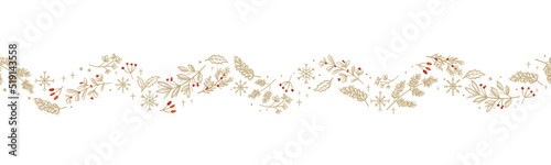 Lovely hand drawn horizontal seamless borders with winter branches, Christmas design, great for decorations, prints, cards - vector design