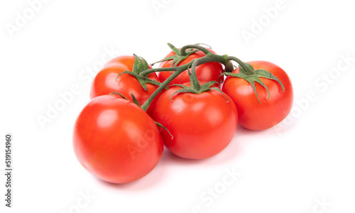 Organic red cherry tomato cluster isolated on white