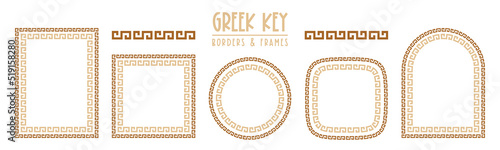 Greek key frames and borders collection. Decorative ancient meander, greece ornamental set, repeated geometric motif. Fframes consist from tiny bricks, easy to resize or change frames proportion