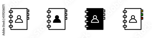 Conjunto de icono de agenda de contactos. Libreta de contactos