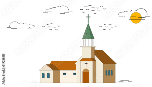 Flat vector design of melville lutheran church. Christian church. Religion, faith, god and Christianity concept.