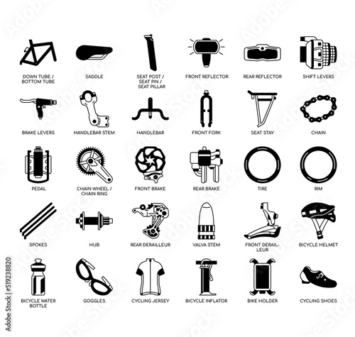 Set of Bicycle thin line icons for any web and app project.