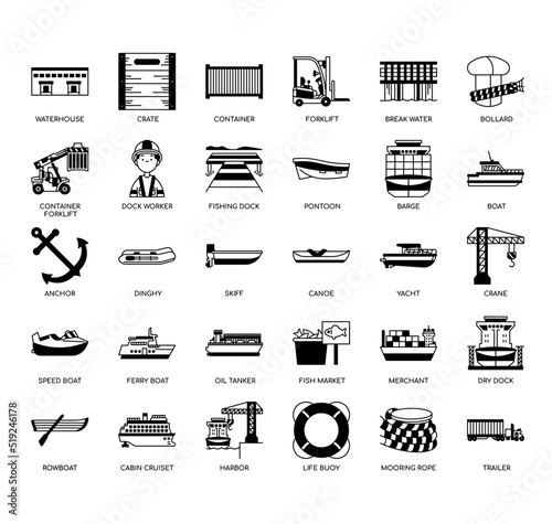 Set of Port thin line icons for any web and app project.