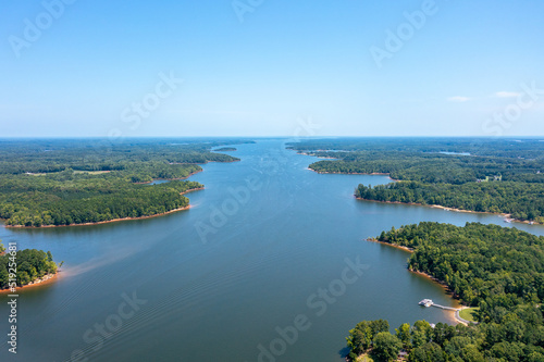 Aerial View of Kerr Lake in North Carolina on a sunny day in the summer