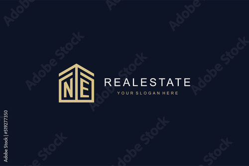 Letter NE with simple home icon logo design, creative logo design for mortgage real estate