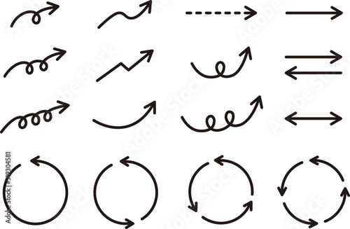 シンプルでフラットな丸線の矢印セット モノクロ