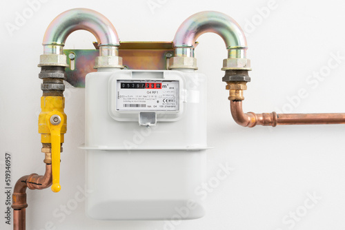 Private's house gas meter, counter for distribution domestic gas. Inflation concept, high costs of gas.