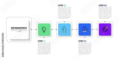 Infographic template. 4 colored connected squares in a row