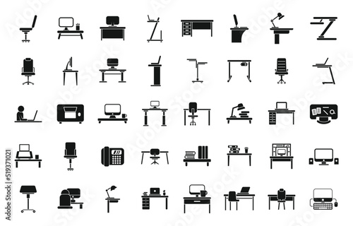 Ergonomic workplace icons set simple vector. Body chair