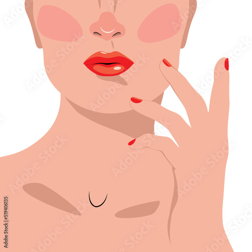 Face with red lips and nails