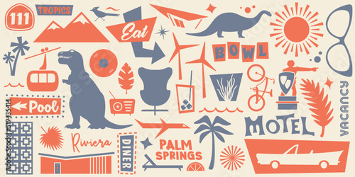 Palm Springs Landmarks | Retro Styled Icons Showcasing the Coachella Valley | Mid Century California Design | Desert Vacation Pattern