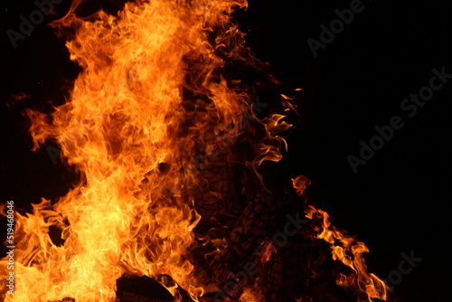 fire in fireplace on black