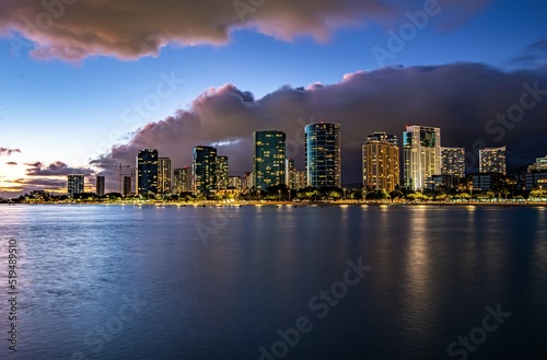 Sunset at Waikiki Beach on Oahu Hawaii