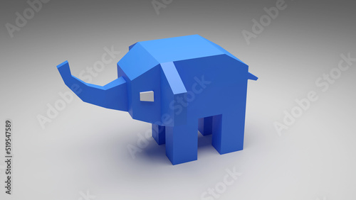 Low poly blue elephant on grey background. PostgreSQL free database symbol concept or metaphor. 3d illustration