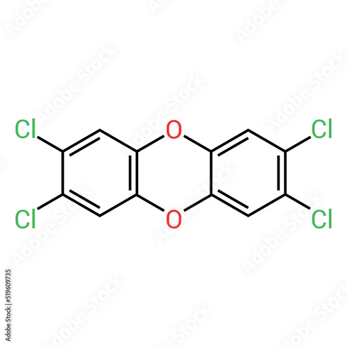 chemical structure of 2,3,7,8-Tetrachlorodibenzodioxin or dioxin (C12H4Cl4O2)