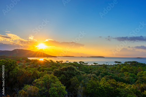 View of famous Palombaggia beach at sunrise