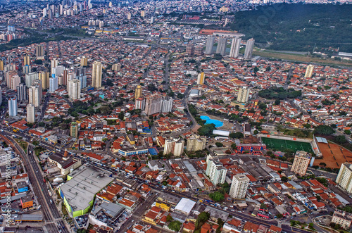 Aerial View of the George Corbisier Avenue in Sao Paulo downtown. It is an alpha global city and the most populous city in Brazil and world's 12th largest city proper by population. May, 2018