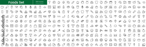 Set of outline Foods icons. Editable stroke thin line icons bundle. Vector illustration