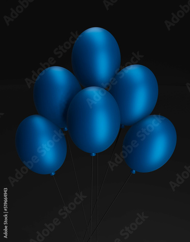 Niebieskie balony na czarnym tle