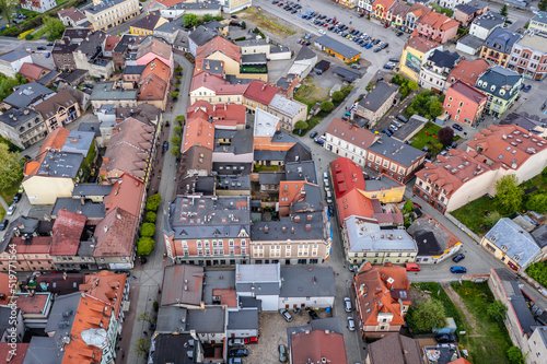 Drone photo of historic part of Pszczyna city, Silesian Voivodeship, Poland