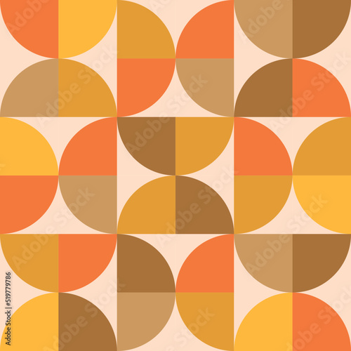 Mid century modern half circles seamless pattern in orange, amber, brown and beige. For poster, home décor and wallpaper 