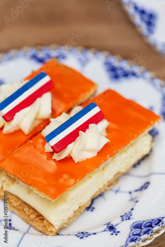 tompouce, orange, cake, koningsdag, flag, mille feuille, netherlands, dutch, pastry, holland, king, background, baked, bakery, celebration, cream, delicious, dessert, event, food, gourmet, icing, king