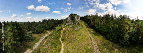 Góra Zborów na Wyżynie Krakowsko-Częstochowskiej na Śląsku w Polsce, panorama latem z lotu ptaka