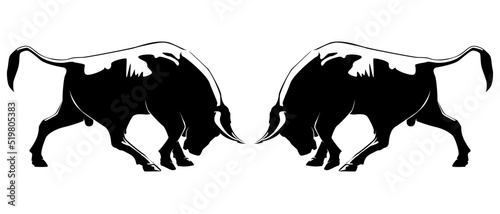 Bull logo design on white background.silhouette of bull fight