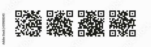 QR codes set icon. Sticker, product labeling, encrypted information, scanner, scan, barcode, buy, purchase, shopping. Technology concept. Vector line icon for Business and Advertising