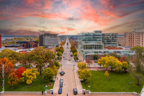 Madison City street view in Wisconsin of USA