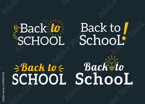 Back to school typography design on blackboard. Vector set of labels, logos, badges. School background. Lettering for school.