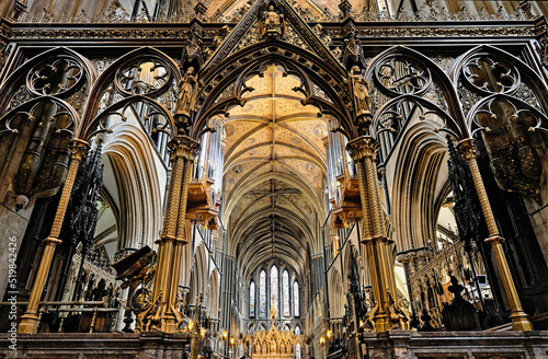 Worcester Cathedral, England. Looking east through the Rood screen and Choir to the High Altar