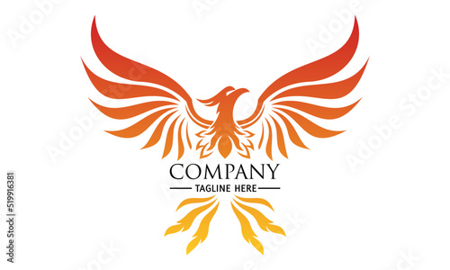 Red Color Phoenix Bird with Spread Wing Logo Design