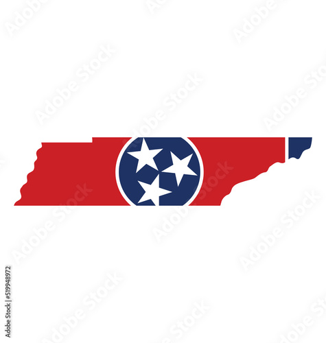 tennessee tn state flag in map shape icon