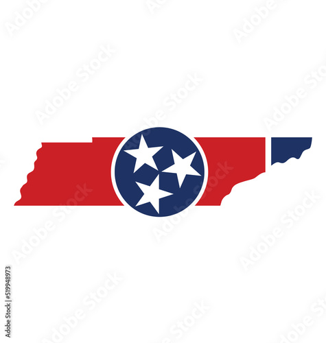 tennessee tn state flag in map shape icon