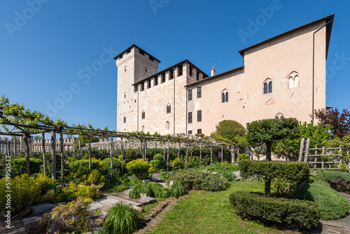 View of the Rocca di Angera, a popular tourist destination on the Lake Maggiore area, Lombardy, Italy