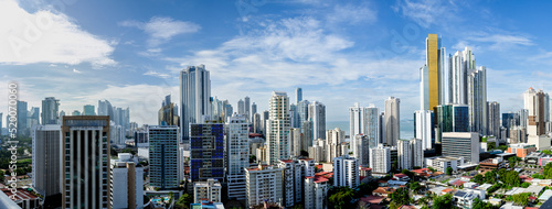 Panoramic view of the profile of the skyscrapers of the city of Panama from 50 street towards the Pacific