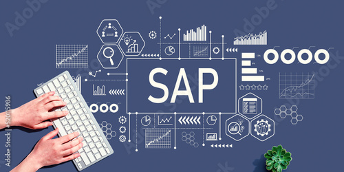 SAP - Business process automation software theme with person using a computer keyboard