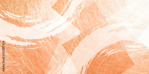 オレンジ色の和紙と筆のストローク 背景素材（アブストラクト）