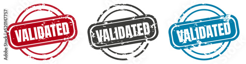 validated stamp. validated round isolated sign. validated label set