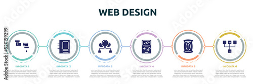 web design concept infographic design template. included pipe, binding, cloud sharing, , pack, sitemap icons and 6 option or steps.